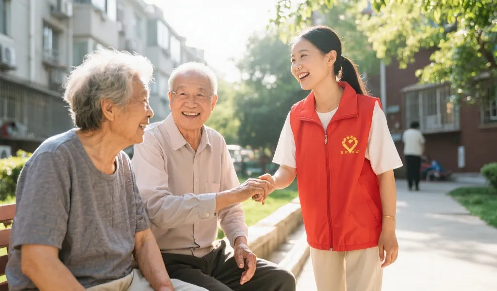 社区老人和志愿者互动场景